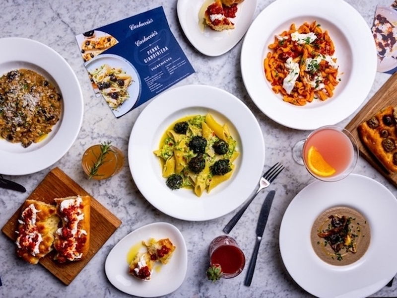 Carluccios Dine At Home Kits Birds Eye View Of Table With Pasta And Foccacia