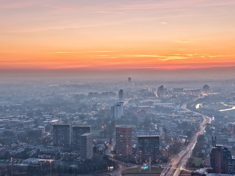 Manchester Sunset Skyline Panoramic Mayor Candidates Conservative Labour Andy Burnham