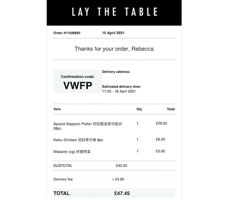 Sapporo Liverpool Receipt Lay The Table