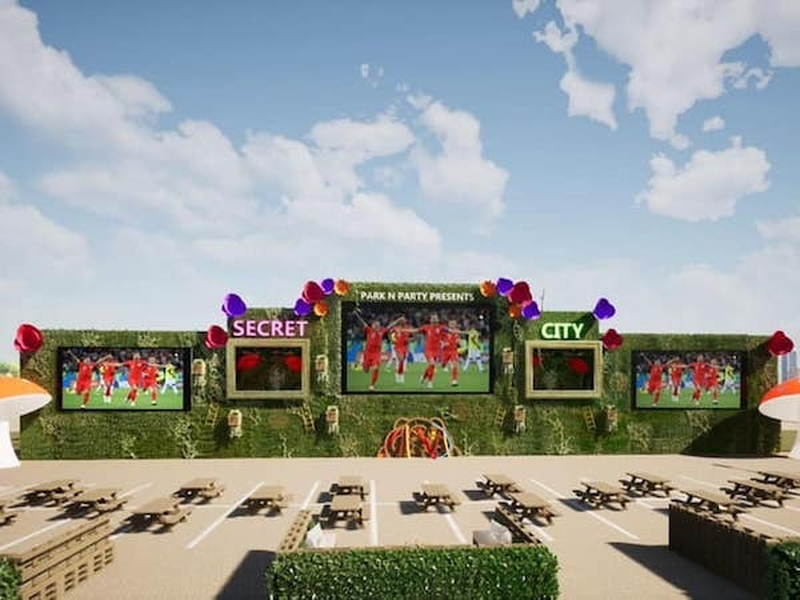 The 4Thefans World Cup Fan Park With Three Screens Benches And Terrace Area In Event City Manchester