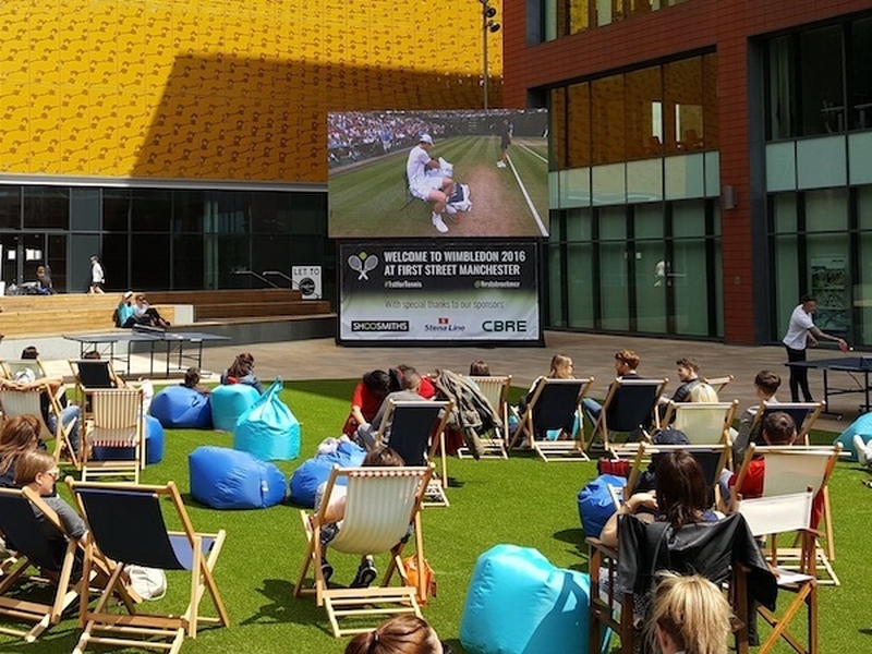 The Summer Of Sport Screen At First Streets At Tony Wilson Place In Manchester