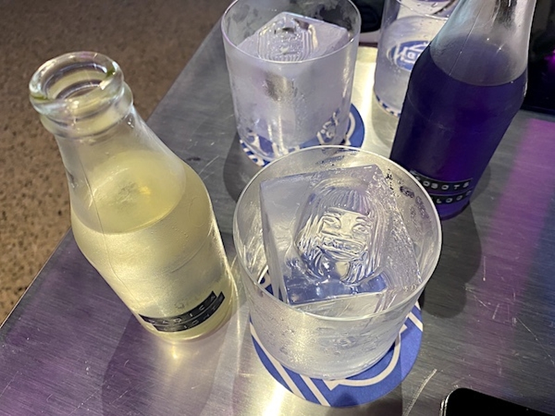 Ice Cubes Imprinted With Logo And Cocktails In Punch Labelled Bottles At Hip Nq Restaurant District In Manchester