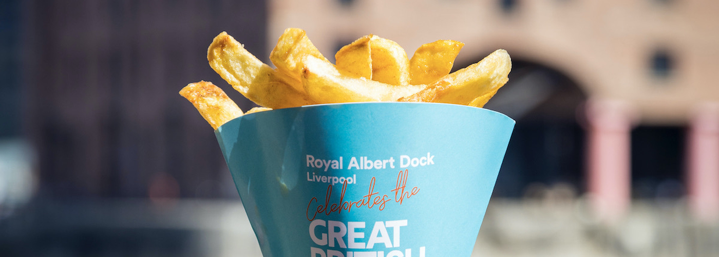 Great British Seaside Royal Albert Dock Liverpool Chip Cone River Mersey Docklands Chippy 1200 X 800