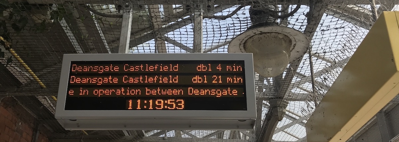 Announcement Board Showing Delays To Manchester Metrolink Tram Service