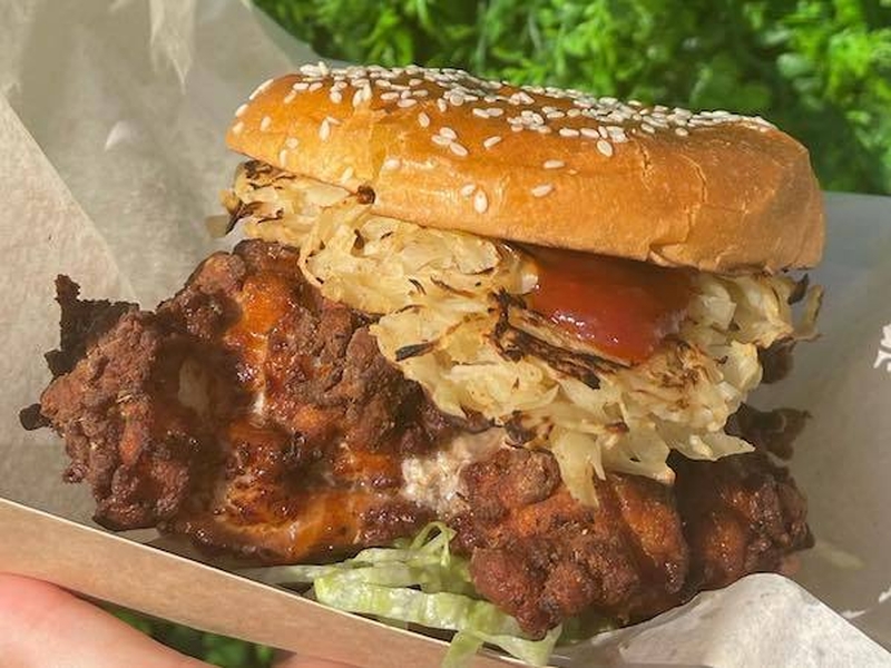 A Burger With Chicken On It From Yard Burger In Sale In Manchester Which Promises Filthy Burgers For Everyone