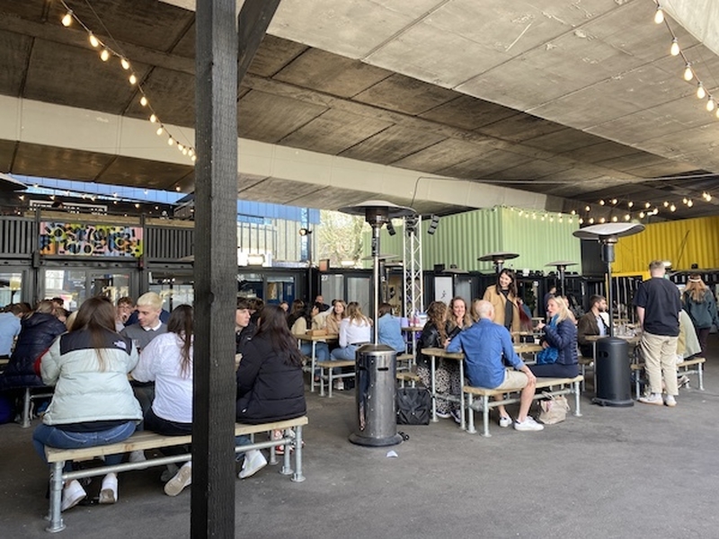 People Eating And Drinking At Hatch Shipping Container Food And Drink Destination Manchester