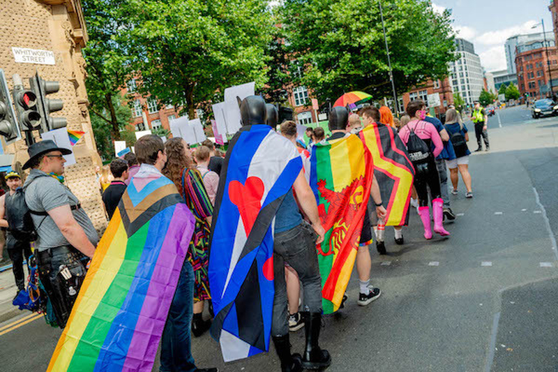 People Wearing Various Rainbow And National Flags At Manchester Pride Protest 2021 Chris Keller Jackson