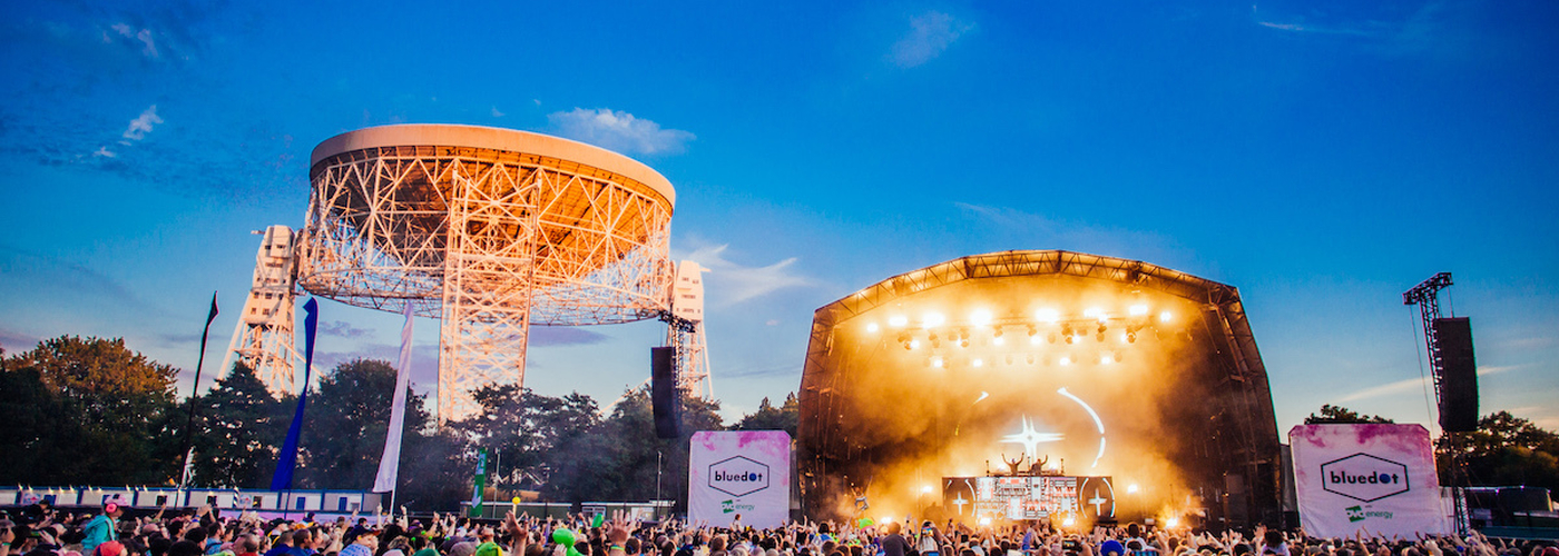 A Lit Up Stage And Radio Telescope At Bluedot Festival Jodrell Bank