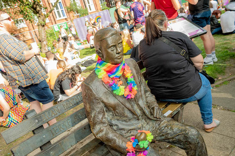 Alan Turing Statue With Rainbow Bandana In Sackville Park At Manchester Pride 2021 Chris Keller Jackson
