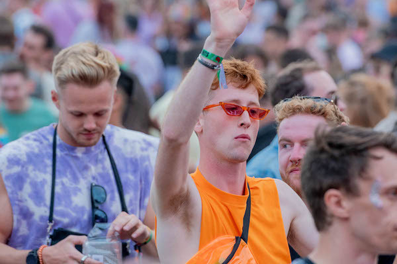 Man With Ginger Hair Orange Shades And Orange Top In The Crowd At Manchester Pride 2021 Chris Keller Jacksonpg
