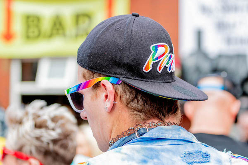 Man In Pride Baseball Cap And Rainbow Sunglasses At Manchester Pride 2021 Chris Keller Jackson