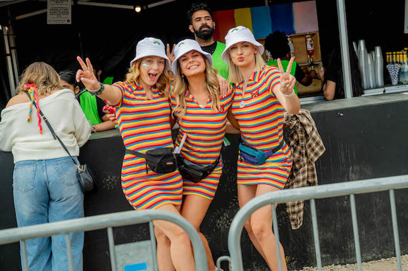 Three Girls In Rainbow Dresses And Bucket Hats At Manchester Pride 2021 Chris Keller Jackson