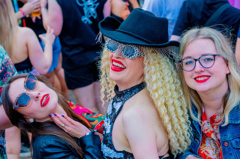 Three People In Red Lipstick Celebrating At Manchester Pride 2021 Chris Keller Jackson