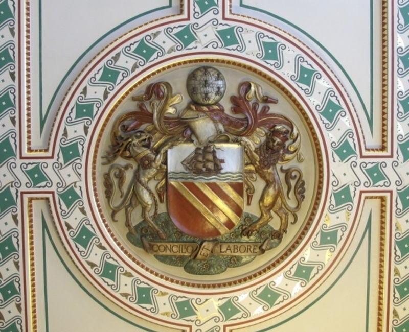 The Coat Of Arms High On The Ceiling Of Manchester Town Hall Extension