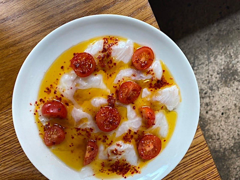 Sea Bass Crudo With Isle Of Wight Tomatoes And Fermented Chilli Water At Erst