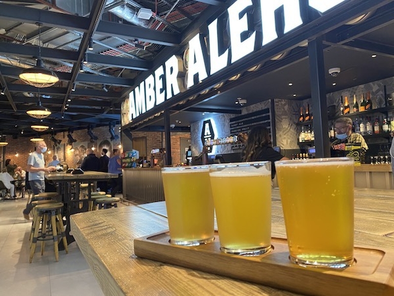 A Tasting Paddle Of Beers At Amber Alehouse At The New Terminal Two At Manchester Airport
