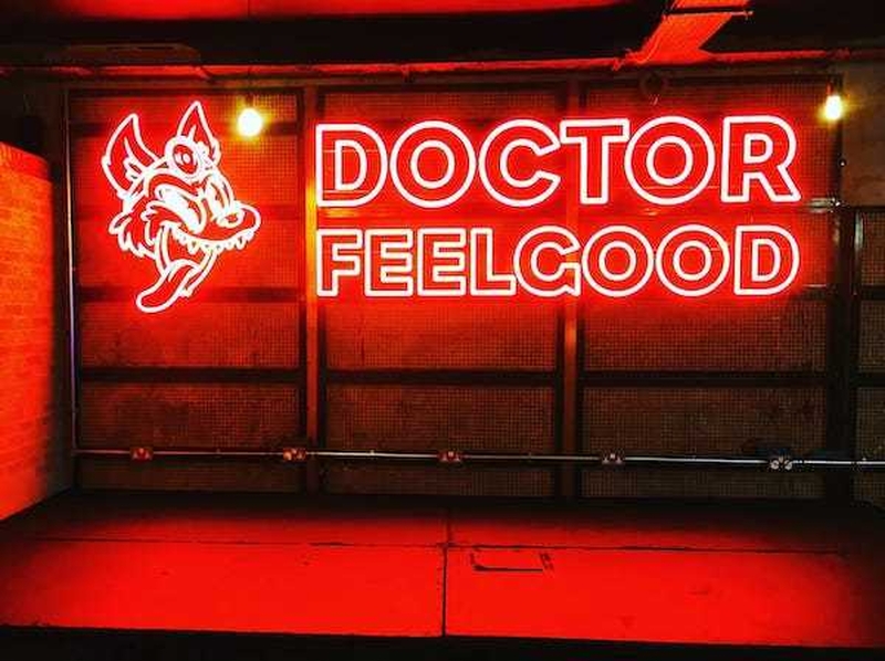 Neon Red Lighting At Dr Feelgood Bar In Stockport Manchester