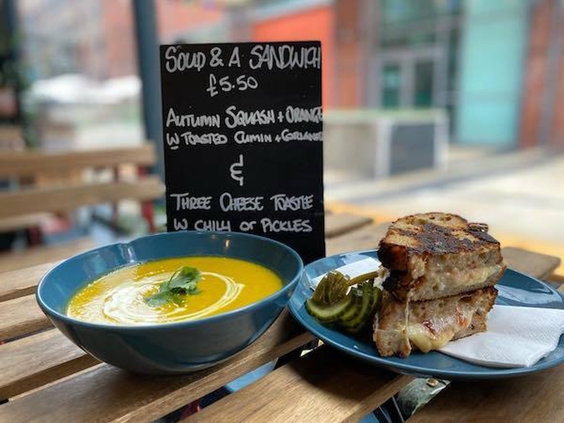 The Lunch Deal At 3 Hands Deli On Deansgate Mews In Manchester Which Includes Freshly Made Soup And A Sandwich Body