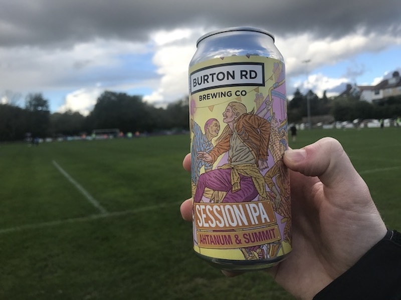A Can Of Burton Road Brewing Co Session Ipa Ahtanum Summit At West Didsbury And Chorlton Afc In Front Of Their Pitch In Chorlton