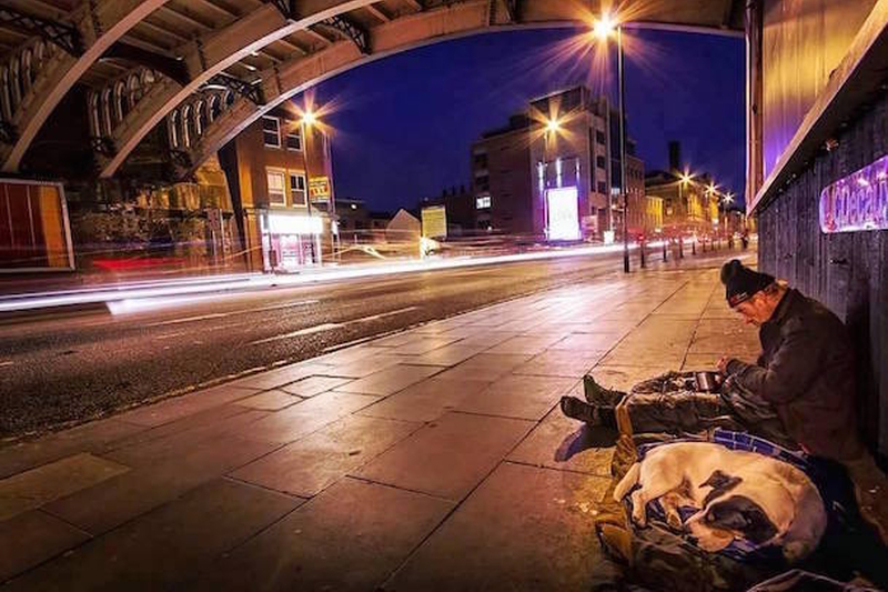 Homeless Man With Dog Under A Bridge In Manchester Credti Phil Inhgam And Lifeshare