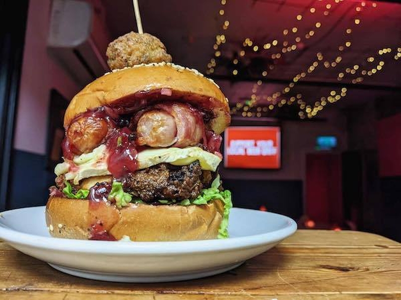 A Xmas Burger With Pigs In Blankets At The Brunswick Leeds