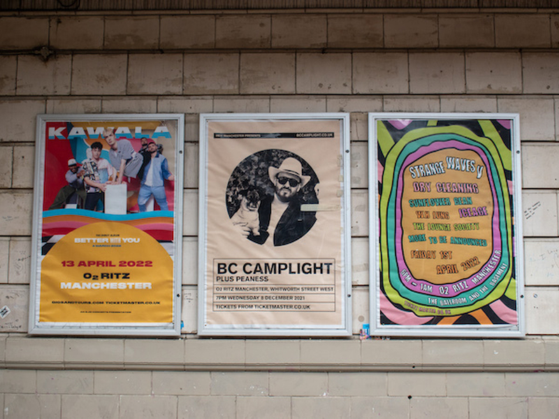Gig Posters Outside The O2 Ritz In Manchester On Whitworth Street Promoting Among Others Adopted Mancunian Bc Camplight