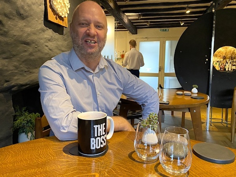 Simon Rogan With His The Boss Mug At Lenclume Cumbria