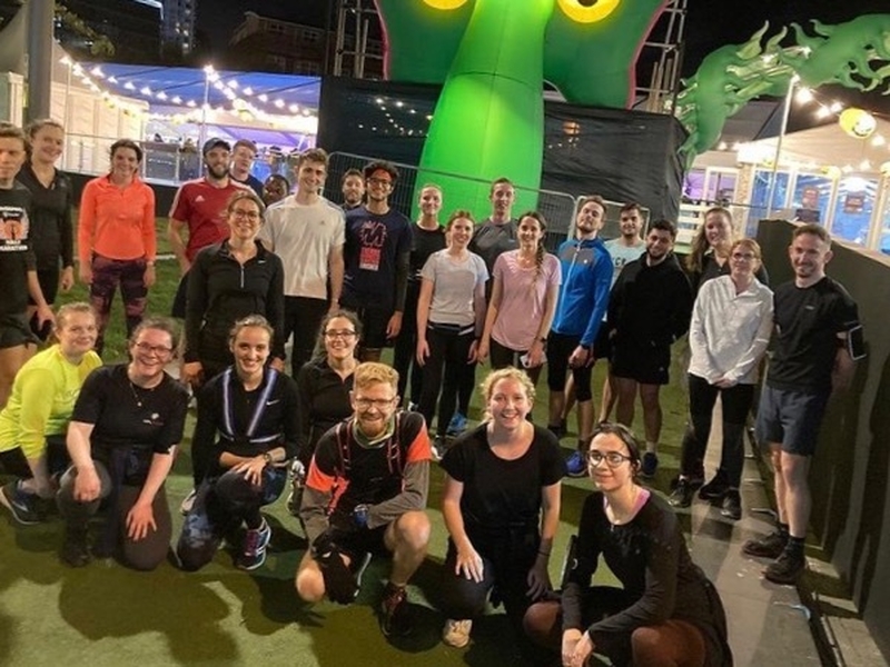 Group shot of Ancoats Run Club with Halloween monster in Manchester