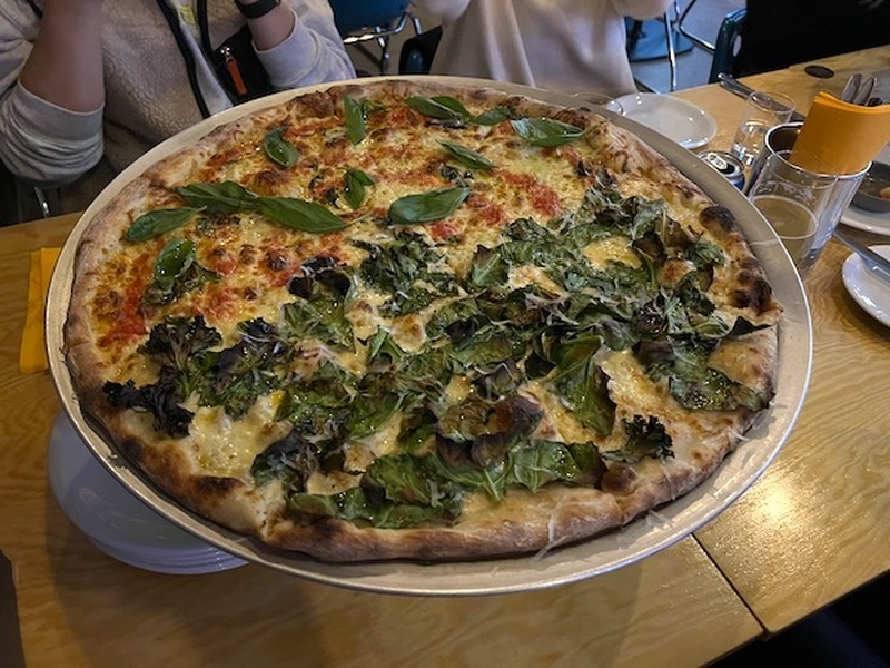 Half And Half Greens And Upside Down Marguerita Pizza At Nells New York Pizza Bar Kampus Manchester
