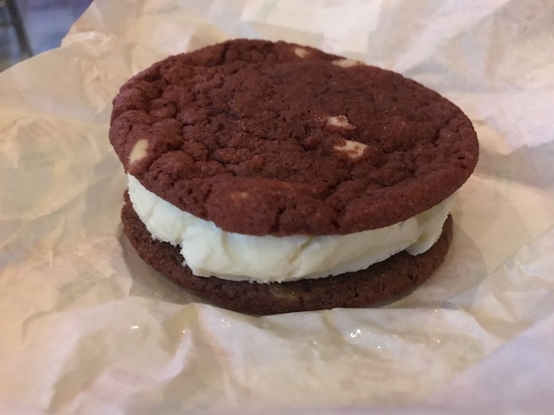 Red Velvet Ice Cream Sandwich Served In A Paper Wrapper From Nells Pizza At Kampus Jpg