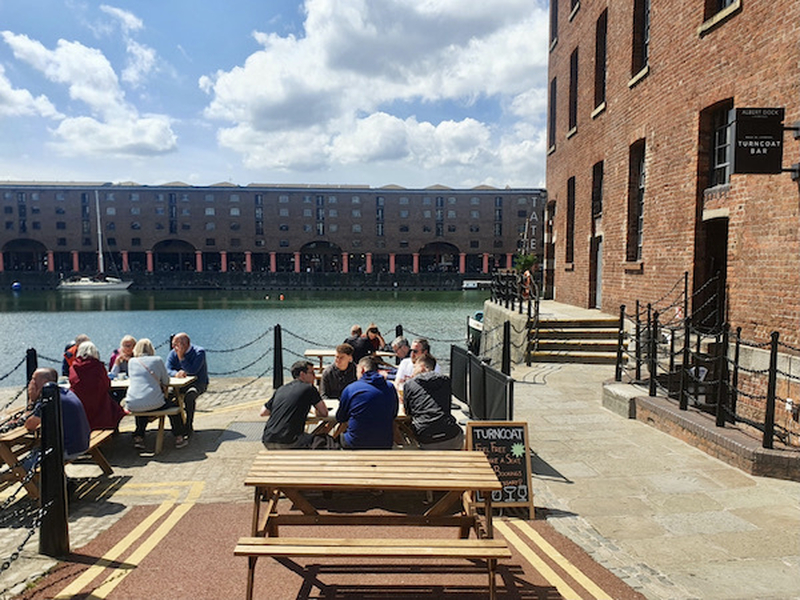 Turncoat Liverpool Gin Distillery Gin Tasting Tour Experience Albert Dock Outside Seating