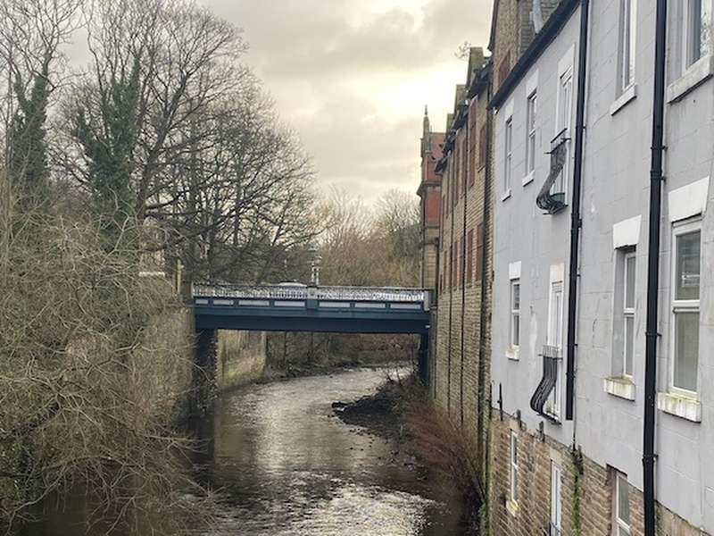 The River Tame Which Passes Through The Centre Of Stalybridge Tameside Greater Manchester
