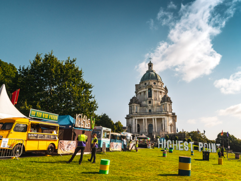 Food And Drinks Stalls And Sign At Highest Points Festival Lancaster