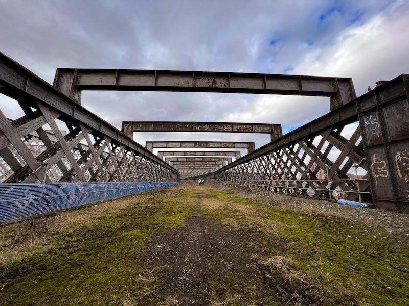 A View From Low Down To The Ground On The Castlefield Viaduct In Manchester
