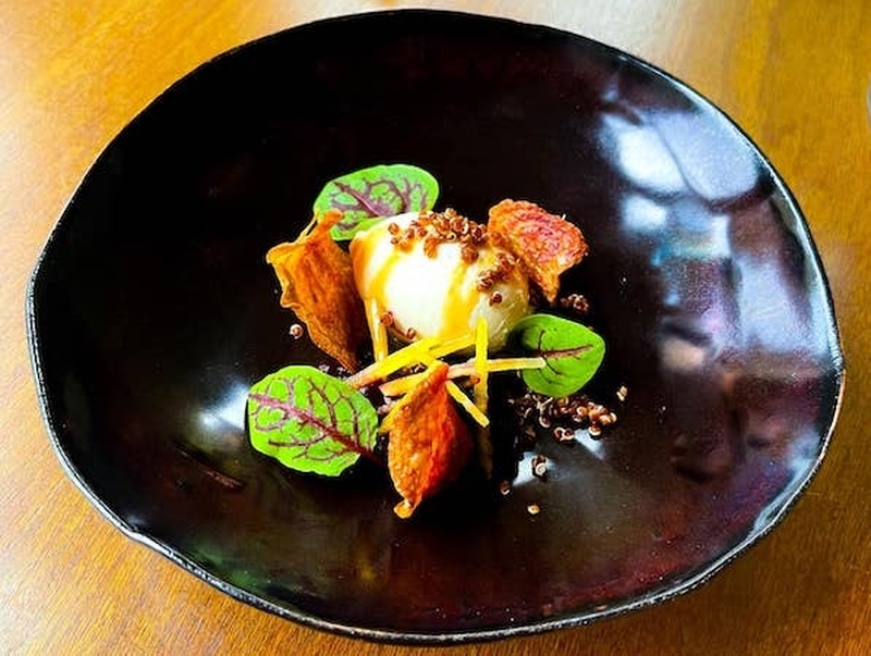 Goats Cheese With Raw And Roast Beetroot Red Quinoa And Pomegranate Dressing At The White Rabbit In Todmorden