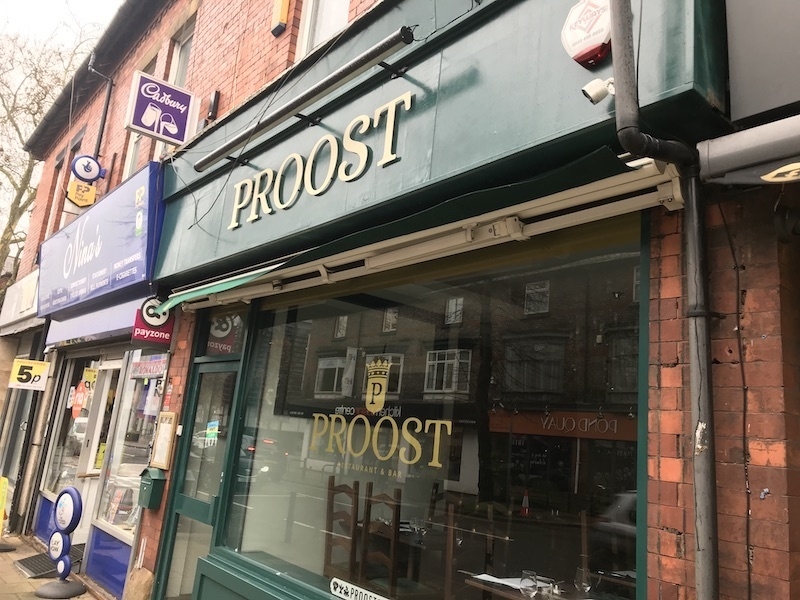 Exterior Of Proost In Urmston A European Restaurant In Manchester