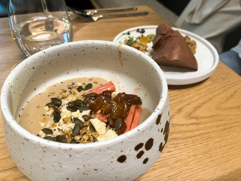 Rhubarb Crumble And Chocolate Mouse At Fint Restaurant In Leeds