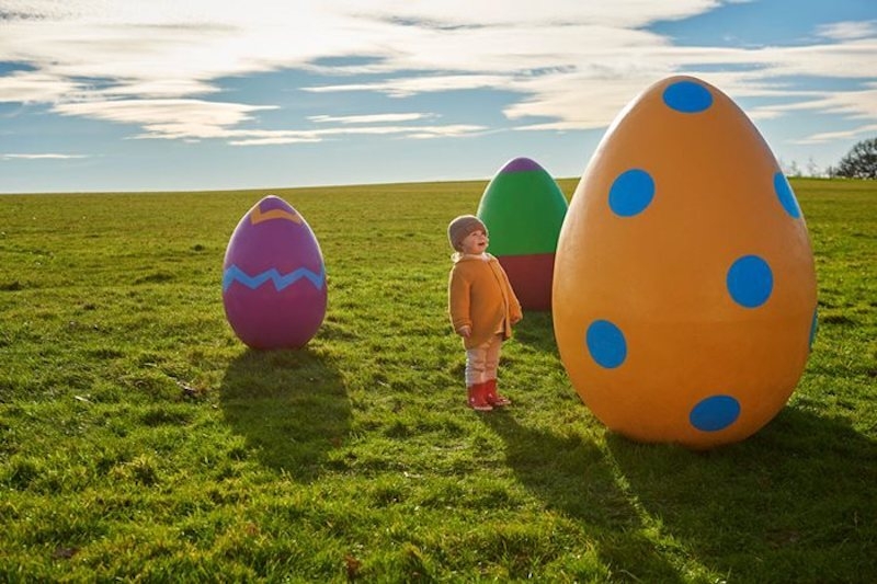 Child Looks At Giant Easter Eggs Courtesy Rhs Bridgewater Manchester