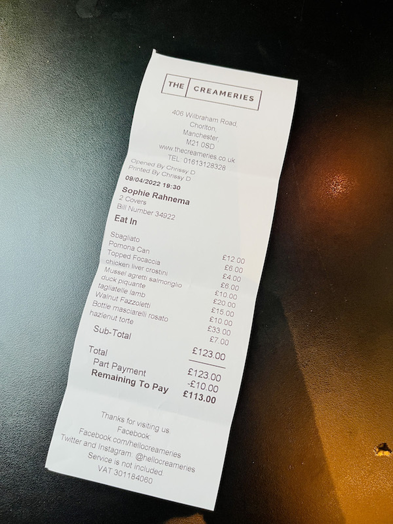 Campagna At The Creameries Receipt
