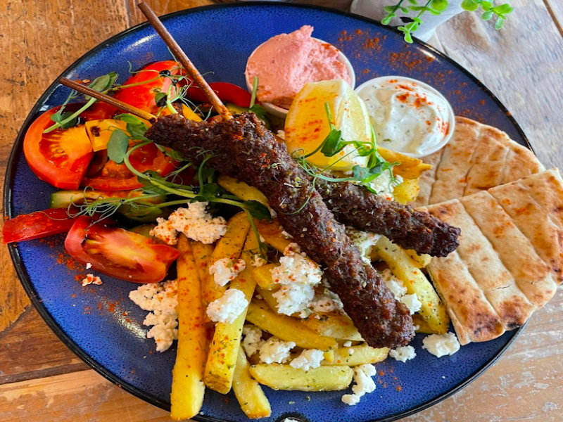Brizola Bar And Grill Lamb Kebabs With Salad And Pita Bread Clitheroe