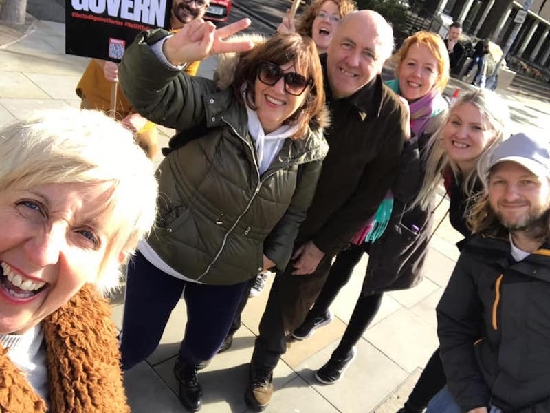 Julie Hesmondhalgh At And Members Of Take Back Theatre At The March Against The Tory Party Conference In October 2021