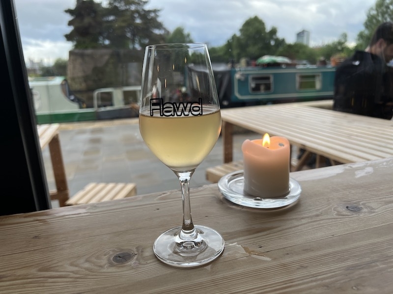 A Glass Of Natural Wine At Flawd Wine Bar Early Evening On Islington Marina