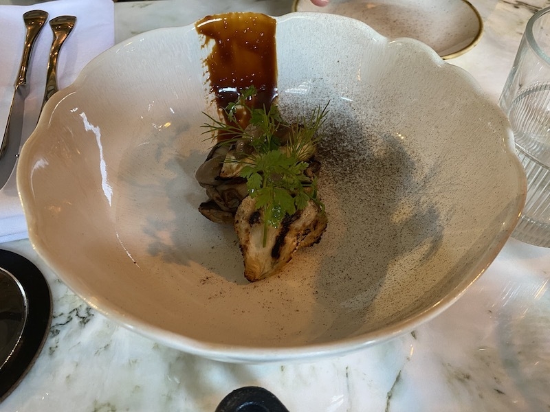 Polyspore Mushrooms With Yeast And Black Garlic At The Alan Restaurant Manchester