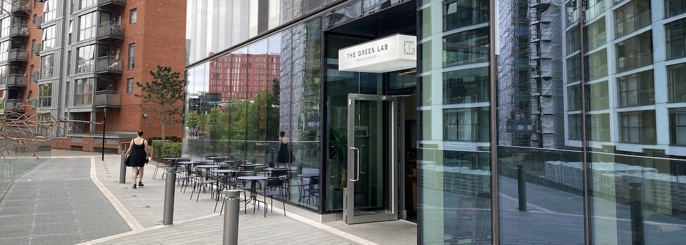 The Outside Of The Green Lab Restaurant At Deansgate Square In Manchester