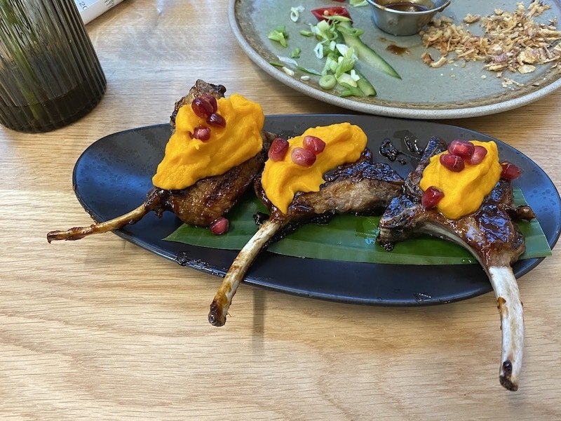 Korean Glazed Lamb Chops With Carrot Puree Pom And Sesame At The Green Lab Deansgate Square Manchester