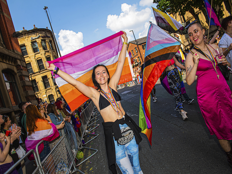 Manchester Pride Parade Crowd With Flags 2022