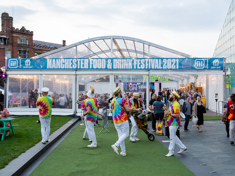 Mr Wilsons Second Liners Perform Brass Band Pop Songs At Manchester Food And Drink Festival