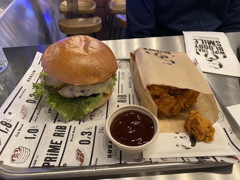 The Butcher Burger With Popcorn Chicken And Bbq Sauce At Manchester Arndale