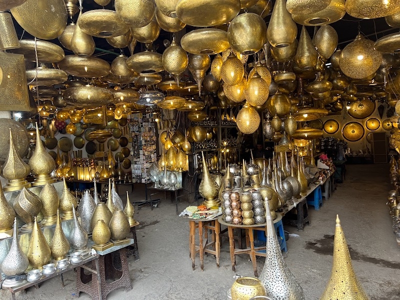 Ornate Brass Lamp Shop In The Souks At Marrakech