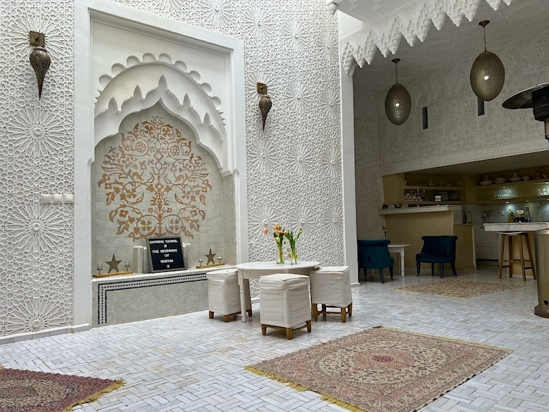 Beautiful Ornate White Dining Room At Riad Star Marrakech